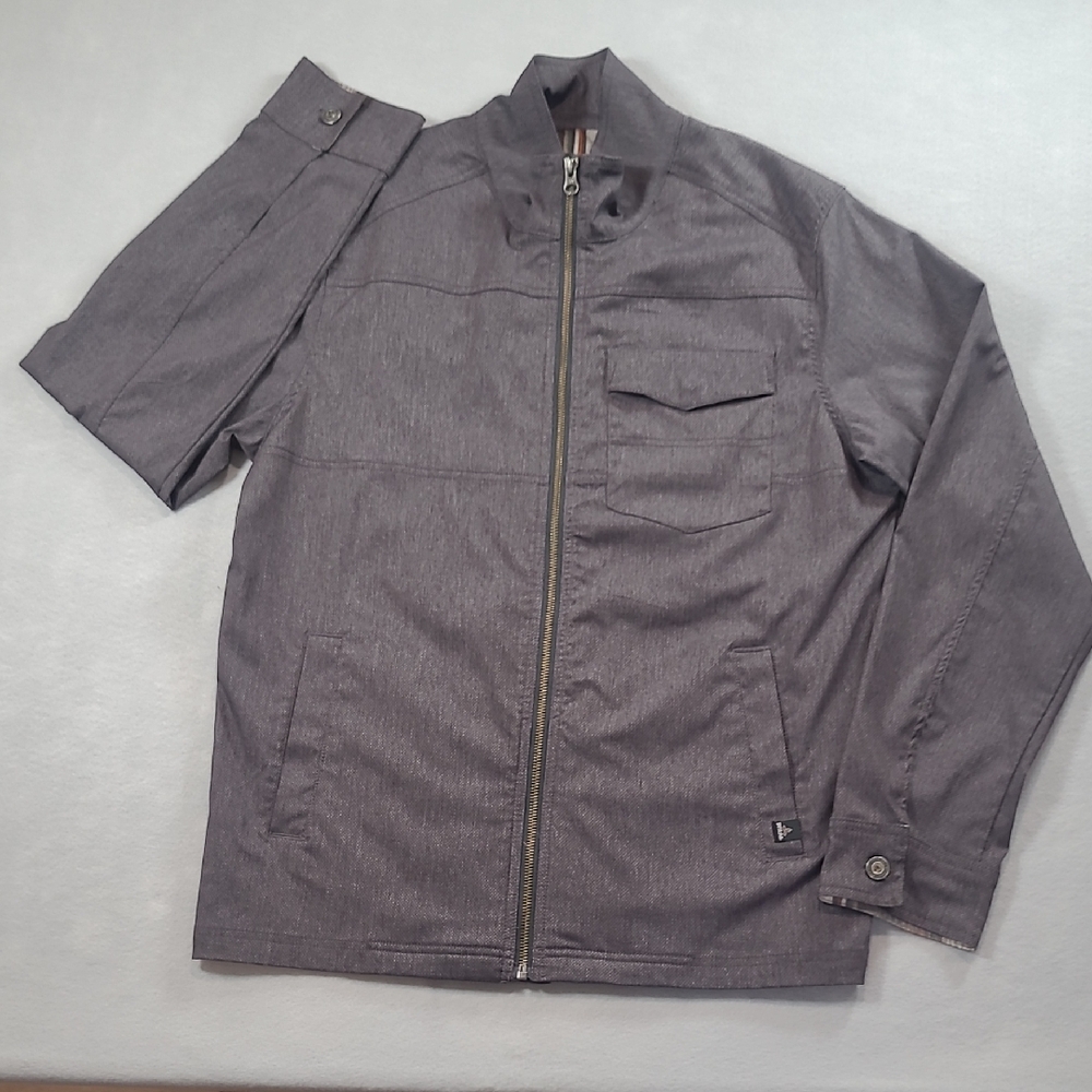 EUC prAna Zion Jacket Men's sz L Black/Grey Heathered Full Zip Moto Jacket